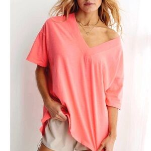 Aerie Bright Coral Oversized V-Neck Tee